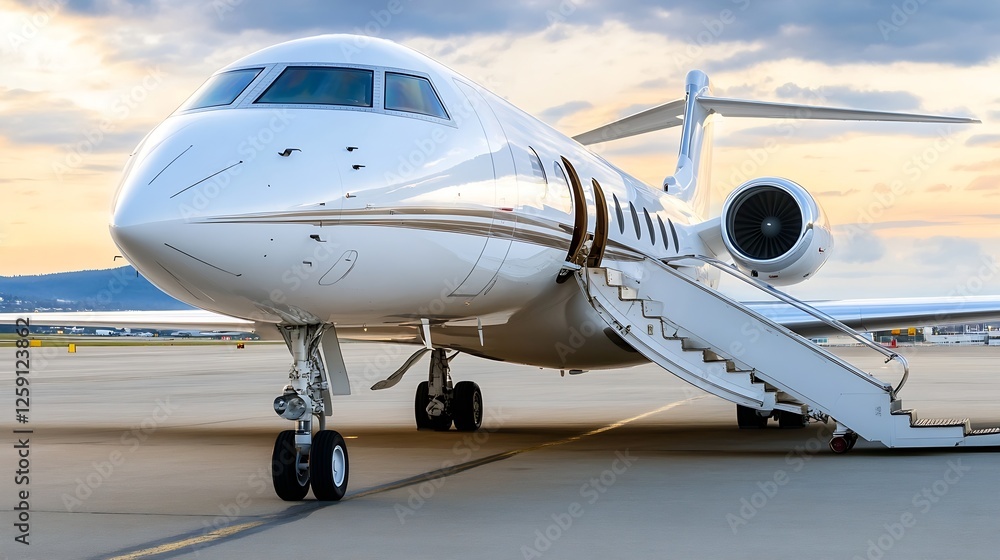Luxurious private jet parked on runway showcasing modern design and elegance for high-end travel : Generative AI Luxurious private jet parked on runway showcasing modern design and elegance for high-end travel : Generative AI
