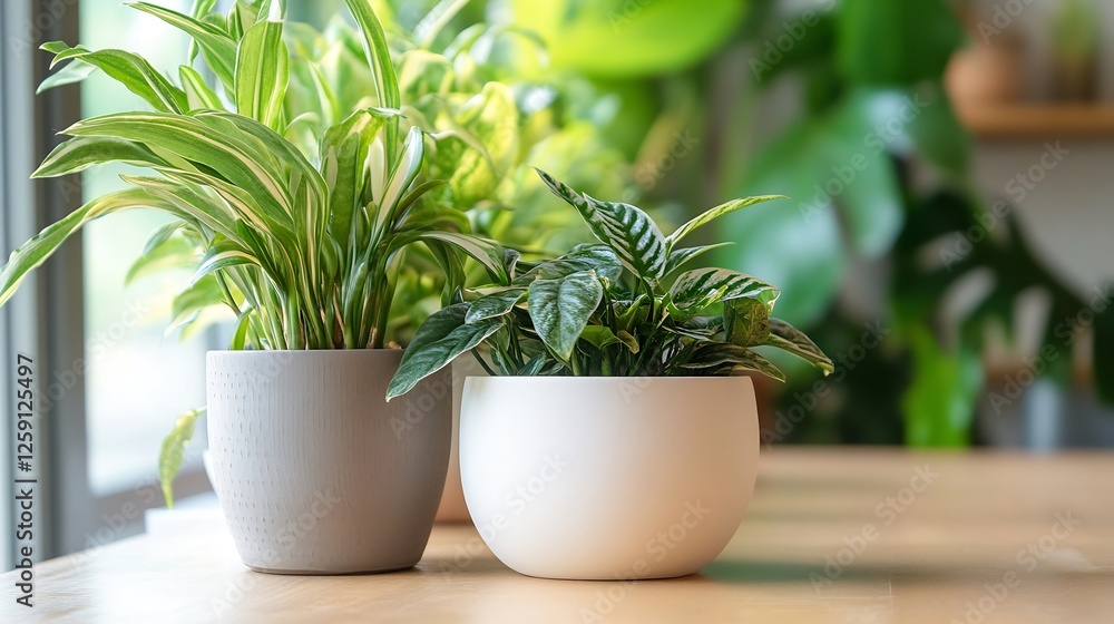 Indoor Greenery Pots with Lush Plants in Modern Home Decor Setting : Generative AI Indoor Greenery Pots with Lush Plants in Modern Home Decor Setting : Generative AI
