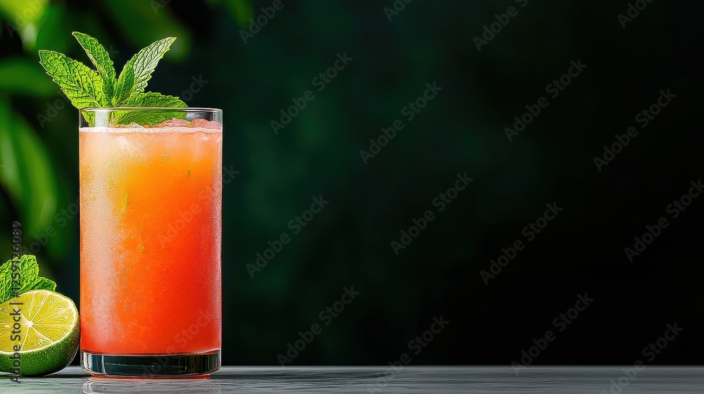 Fototapeta premium Refreshing Summer Watermelon Mint Agua Fresca Drink Iced Fresh Fruit Punch Recipe for Hot Days