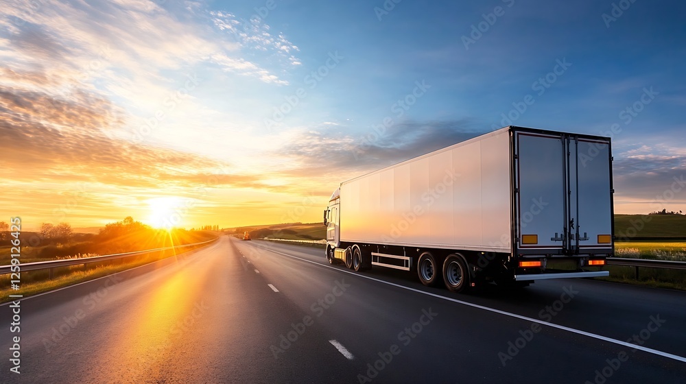 Stunning Sunset Over Highway with Truck in Motion Capturing the Beauty of the Journey : Generative AI Stunning Sunset Over Highway with Truck in Motion Capturing the Beauty of the Journey : Generative AI