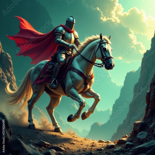 Knight's mighty steed charges into dragon's lair , beast, dragon, battle photo