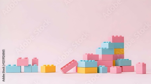 Pastel Colored Building Blocks On Pink Background