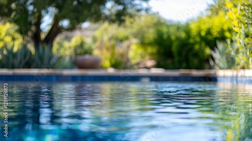 Tranquil and Inviting Swimming Pool Surrounded by Lush Greenery on a Bright Summer Day : Generative AI