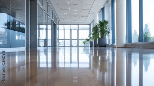 Sleek Modern Office Interior With Glossy Floor And Large Windows That Allow Natural Light   Generative AI