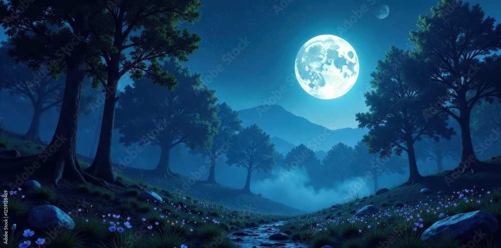 Mystical moonlit world with glowing forests, mystical, forest, glowing Mystical moonlit world with glowing forests, mystical, forest, glowing