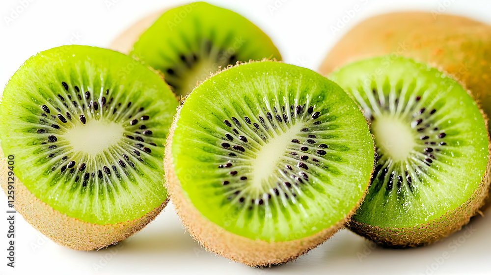 Fototapeta premium Close Up of Sliced Kiwi Fruit on White Background