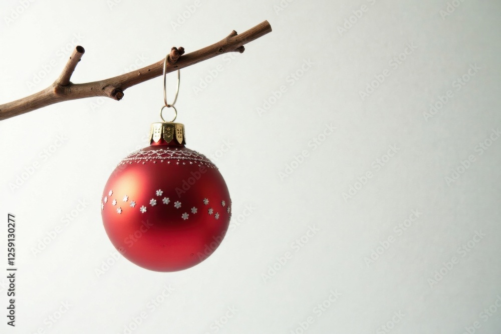 Ornament cluster hanging from a single stem against white background, holiday, golden, ornaments Ornament cluster hanging from a single stem against white background, holiday, golden, ornaments