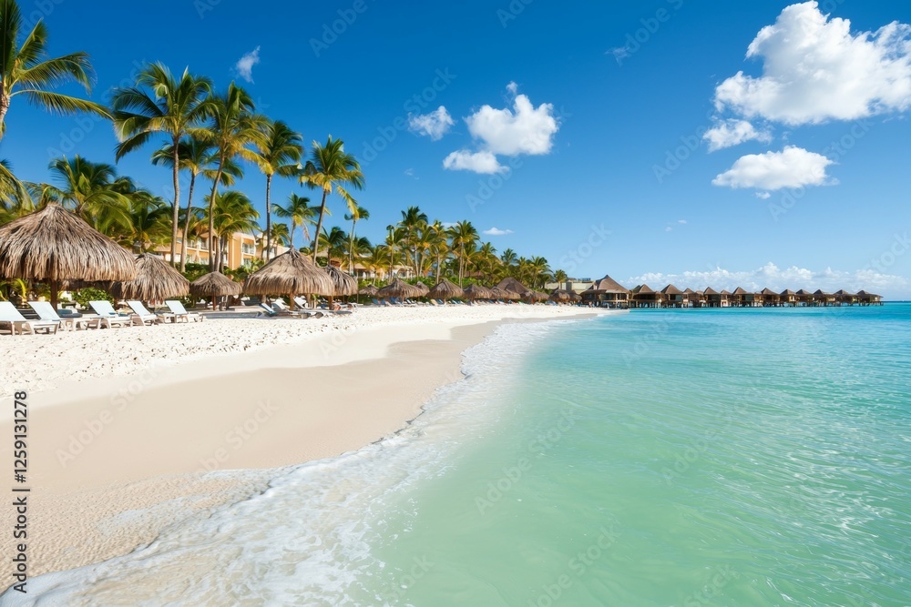 Beach with palm trees and a clear blue ocean Beach with palm trees and a clear blue ocean