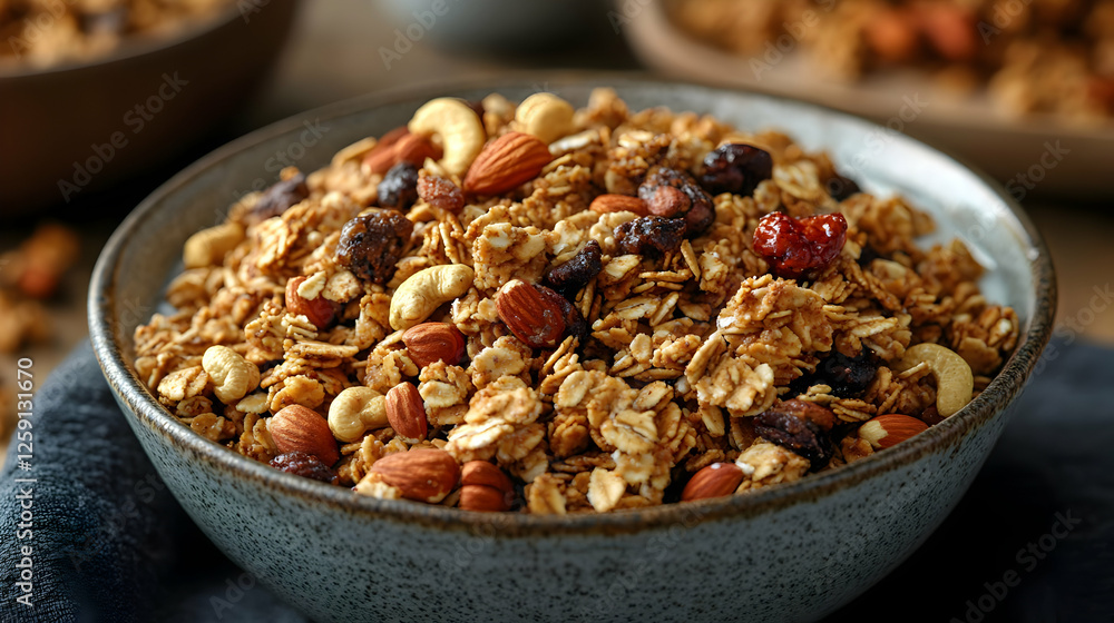 Bowl Of Granola With Nuts And Dried Fruit Bowl Of Granola With Nuts And Dried Fruit