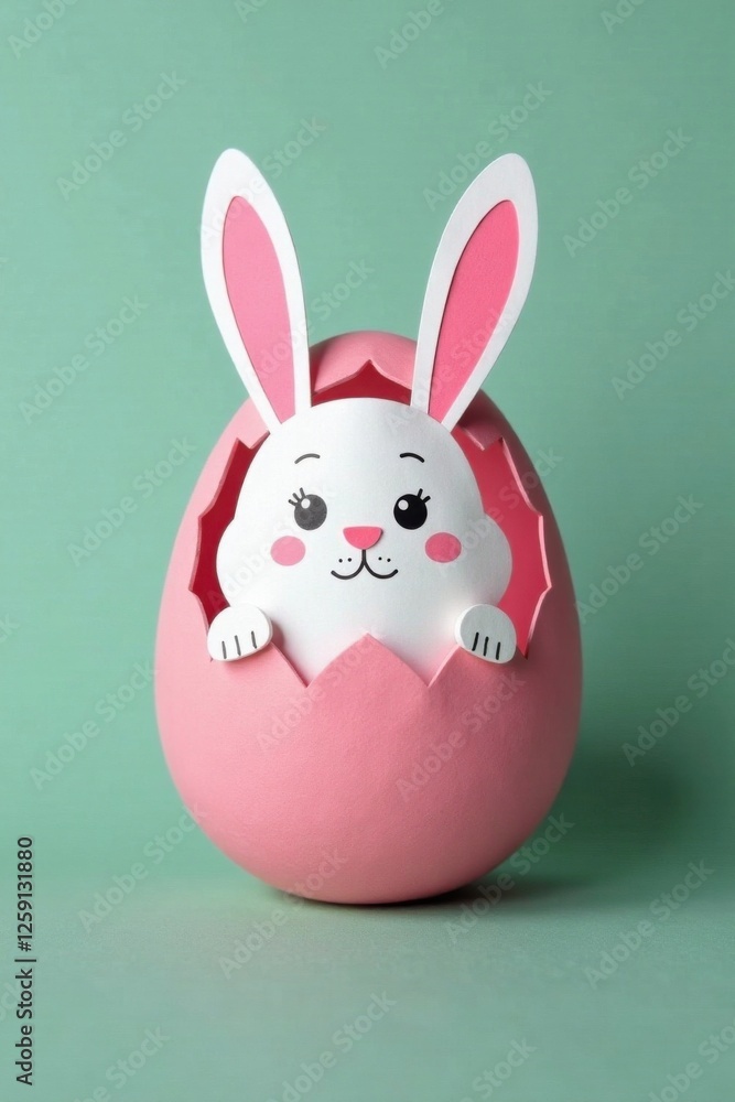 Fototapeta premium Paper cut egg with a cute bunny face , face, , cut