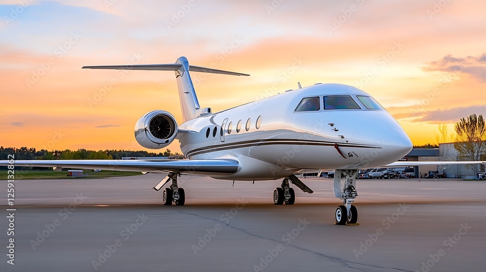 Luxurious Private Jet on Tarmac during Sunset with Beautiful Sky : Generative AI Luxurious Private Jet on Tarmac during Sunset with Beautiful Sky : Generative AI