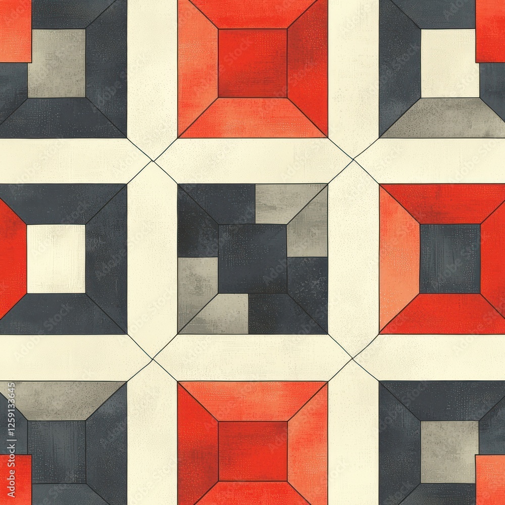 Fototapeta premium Abstract Geometric Pattern Red Black Gray White Squares