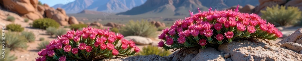 Obraz premium Selaginella Kraussiana in full bloom on a rocky outcropping, plants, desert landscape