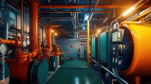 Wallpaper Mural Cruise ship engine room with complex machinery and control panels. Torontodigital.ca