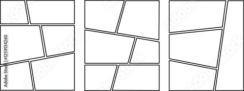 Set of collage grid manga comic storyboard layout panel blank template. Empty page frame for comic book, photo collage, poster, flyer. Vector illustration