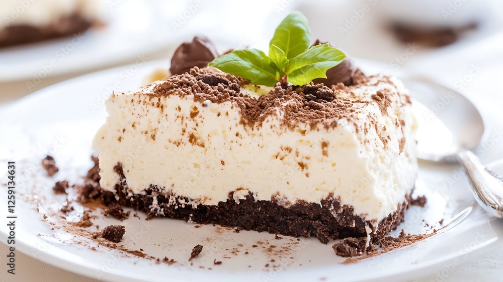 Indulgent Chocolate Mousse Cake Sliced and Ready to Serve with Mint Garnish : Generative AI Indulgent Chocolate Mousse Cake Sliced and Ready to Serve with Mint Garnish : Generative AI
