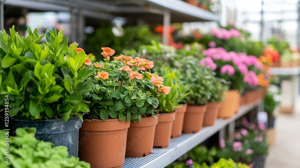 Vibrant Potted Flowers in Garden Center Showcasing a Beautiful Range of Colors and Types : Generative AI Vibrant Potted Flowers in Garden Center Showcasing a Beautiful Range of Colors and Types : Generative AI