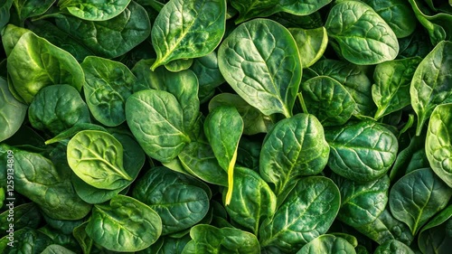A seamless spread of fresh green spinach leaves, tightly packed together to fill the entire frame with their crisp, vibrant green texture.