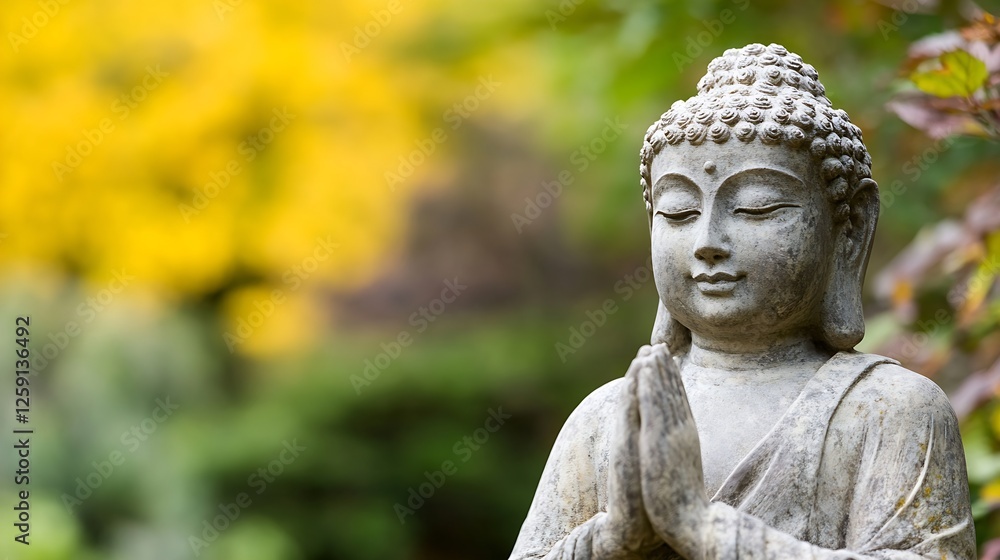 Tranquil Buddha Statue in Lush Garden with Peaceful Ambience : Generative AI Tranquil Buddha Statue in Lush Garden with Peaceful Ambience : Generative AI