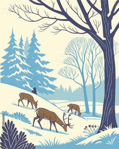 winter landscape with deer
