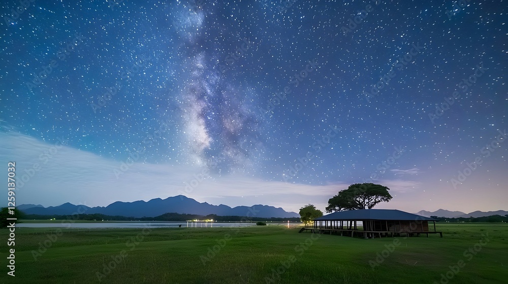 Milky Way Over Countryside Cabin At Night Milky Way Over Countryside Cabin At Night