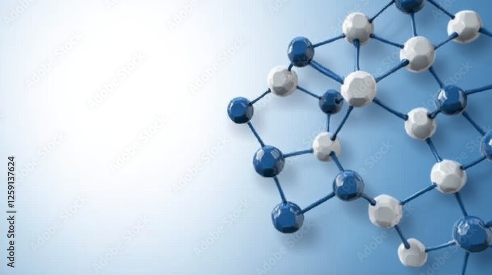 Obraz premium Abstract Molecular Structure: Blue and White Spheres on Grid Background
