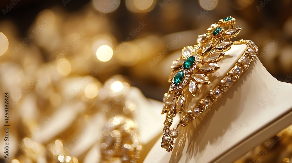 Elegant Jewelry Display A Close Up of Sparkling Gold Accessories for Luxurious Style : Generative AI Elegant Jewelry Display A Close Up of Sparkling Gold Accessories for Luxurious Style : Generative AI