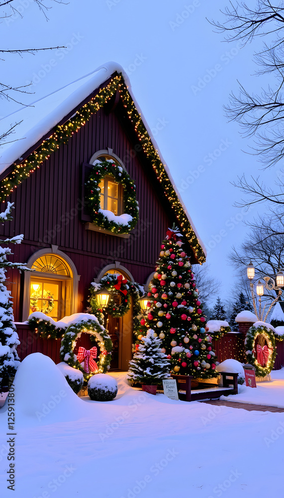 Fototapeta premium Christmas House, photo. with white shades
