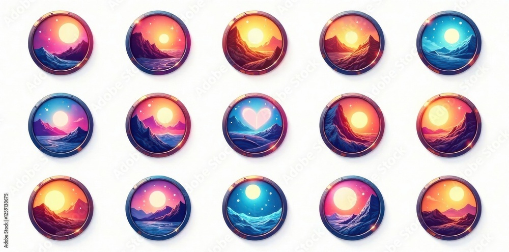 Set of circular logos and icons in various styles, branding, modern designs, circle shapes Set of circular logos and icons in various styles, branding, modern designs, circle shapes