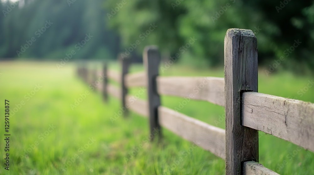 Rustic Wooden Fence Along a Lush Green Field Surrounded by Nature : Generative AI Rustic Wooden Fence Along a Lush Green Field Surrounded by Nature : Generative AI