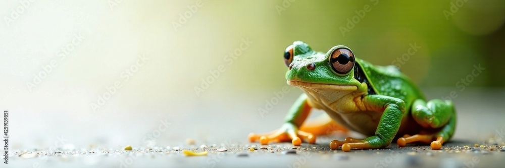 Fototapeta premium Petite grenouille avec un panneau blanc sur le dos, grenouille, animal, aquatic