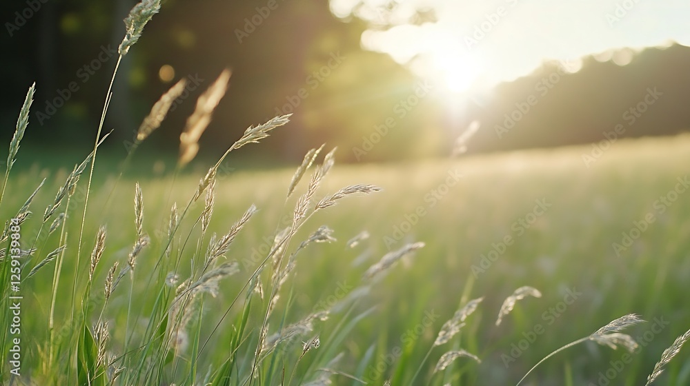 Sunlit Meadow with Gentle Grass Dances in the Warm Breeze : Generative AI Sunlit Meadow with Gentle Grass Dances in the Warm Breeze : Generative AI