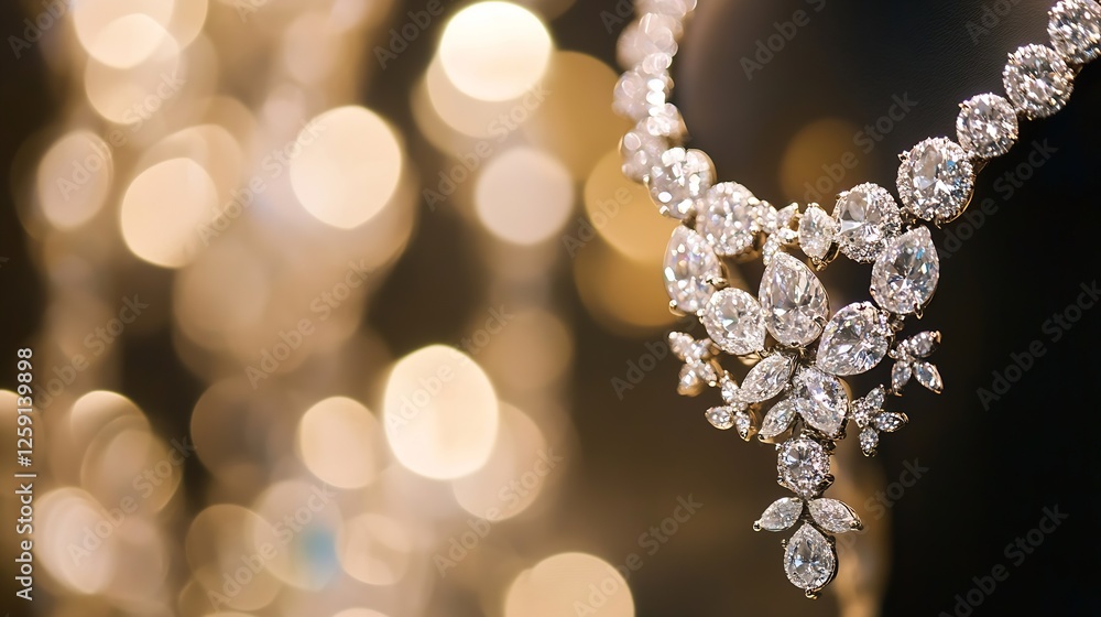 Stunning Close Up of Sparkling Diamond Necklace with Bokeh Background : Generative AI Stunning Close Up of Sparkling Diamond Necklace with Bokeh Background : Generative AI