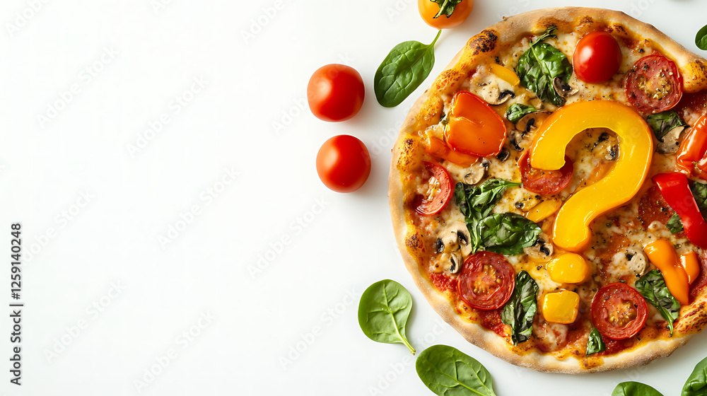 Delicious Vegetarian Pizza with Question Mark Shaped Pepper Delicious Vegetarian Pizza with Question Mark Shaped Pepper