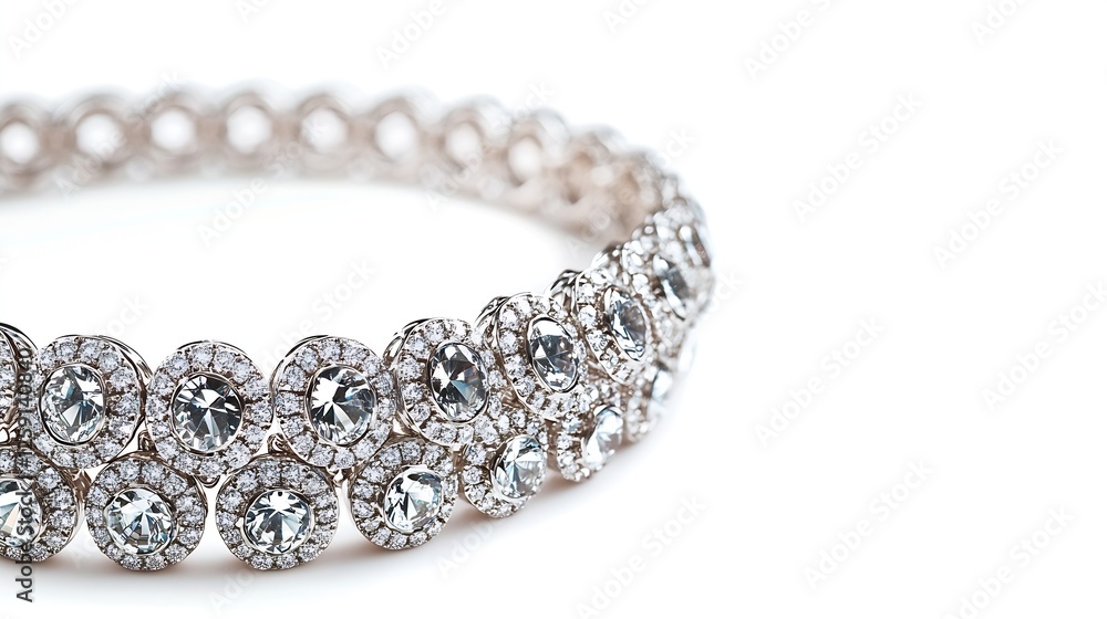 Elegant Silver Bracelet with Sparkling Crystals on White Background for Fashion and Jewelry Enthusiasts : Generative AI Elegant Silver Bracelet with Sparkling Crystals on White Background for Fashion and Jewelry Enthusiasts : Generative AI