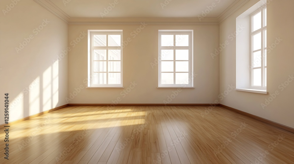 Bright Spacious Room with Natural Light Through Large Windows on a Flooring Surface : Generative AI Bright Spacious Room with Natural Light Through Large Windows on a Flooring Surface : Generative AI