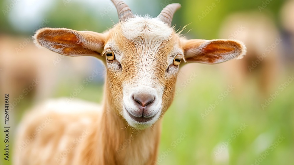 Friendly Goat Portrait Captured on a Sunny Day in a Green Pasture for Animal Lovers and Farm Life : Generative AI Friendly Goat Portrait Captured on a Sunny Day in a Green Pasture for Animal Lovers and Farm Life : Generative AI