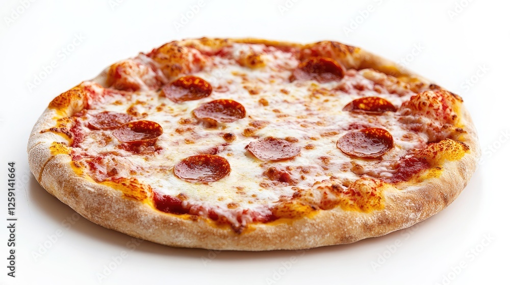 Pepperoni pizza on white background, food photography for menu Pepperoni pizza on white background, food photography for menu