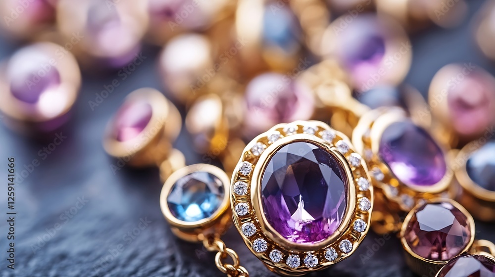 custom made wallpaper toronto digitalClose Up of Beautiful Jewelry with Colorful Gemstones and Elegant Gold Settings : Generative AI