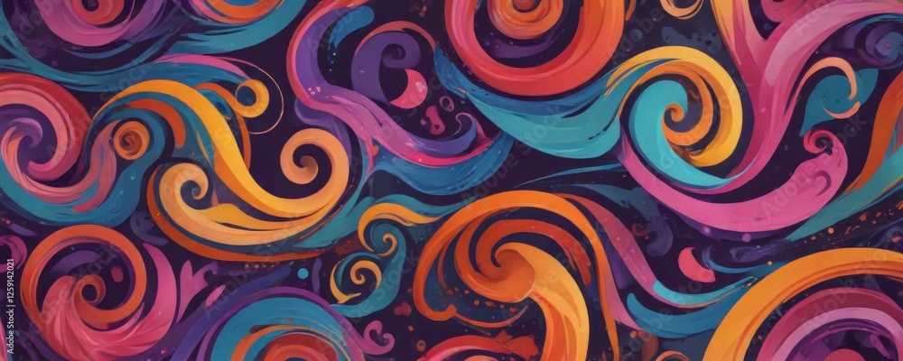 Retro swirls seamless pattern featuring vibrant colors and dynamic shapes , swirling shapes, patterns, Retro swirls seamless pattern featuring vibrant colors and dynamic shapes , swirling shapes, patterns,