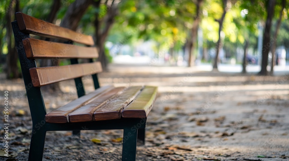 Serene park bench surrounded by lush trees in a natural setting offering tranquility and peaceful moments : Generative AI Serene park bench surrounded by lush trees in a natural setting offering tranquility and peaceful moments : Generative AI