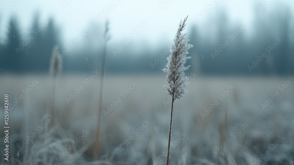 Obraz premium Frosted Grass in Misty Field, Nature's Winter Beauty, Outdoor Scene, Photo for Nature Photography