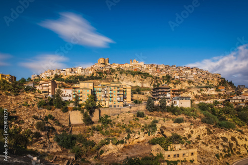 Panoramic view of Agira city in Sicily. August 2024. Long exposure picture.