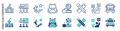 school icon line set education learning academy online course student study class signs collection vector illustration