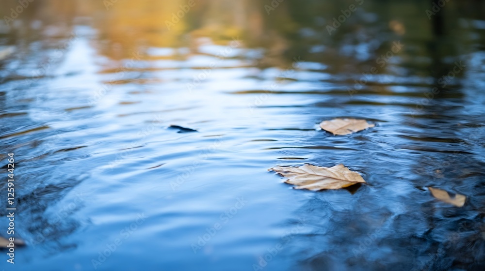 Calm Water Surface with Autumn Leaves Reflected in Tranquil Setting : Generative AI Calm Water Surface with Autumn Leaves Reflected in Tranquil Setting : Generative AI