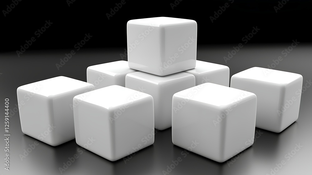 White Cubes Stacked Pyramid, Dark Background, Leadership Concept, Business Illustration. White Cubes Stacked Pyramid, Dark Background, Leadership Concept, Business Illustration.