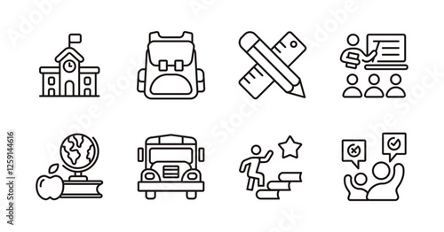 simple education school icon line set business academy course student learning lecture online class signs vector outline illustration