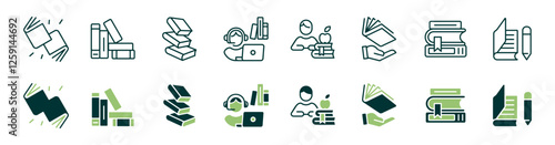 simple library education icon line set read book study learning signs vector illustration for web and app