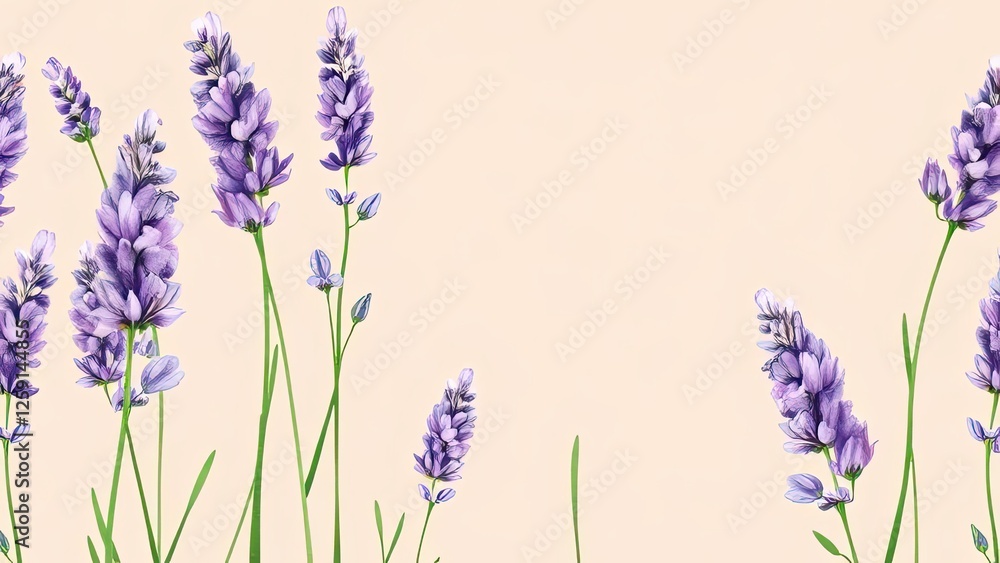 Obraz premium Elegant Lavender Flowers Floral Design Botanical Illustration Soft Pastel Background