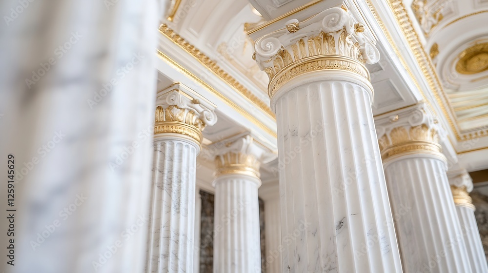 Elegant Marble Columns with Golden Capitals in Architectural Interior Design : Generative AI Elegant Marble Columns with Golden Capitals in Architectural Interior Design : Generative AI